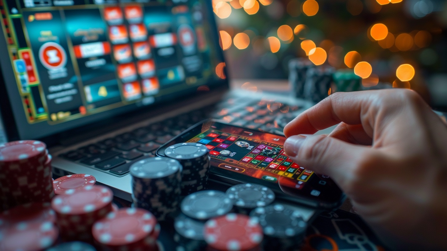 Man playing in mobile casino